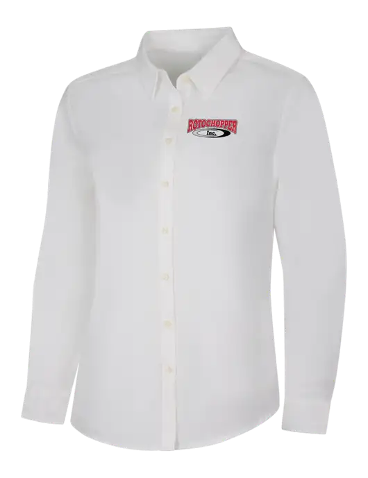 Womens White Long Sleeve Superpro React Twill Shirt w/Rotochopper Logo
