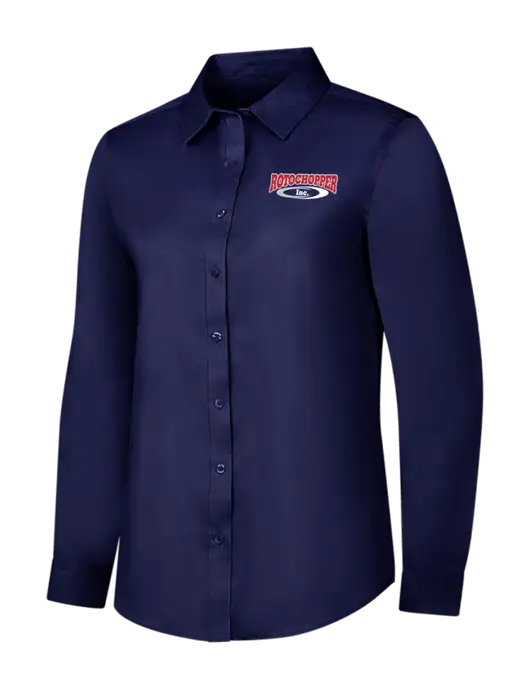 Navy Womens Long Sleeve Superpro React Twill Shirt w/Rotochopper Logo