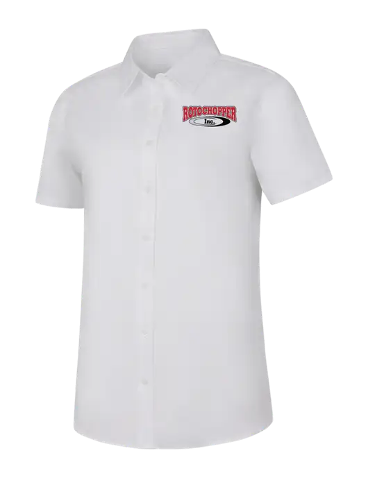 Womens White Short Sleeve Superpro React Twill Shirt w/Rotochopper Logo