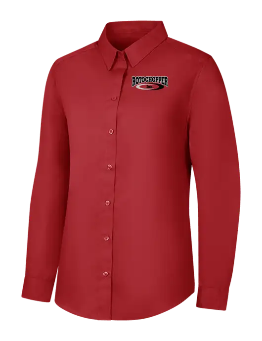 Womens Rich Red  Long Sleeve Carefree Poplin Shirt w/Rotochopper Logo