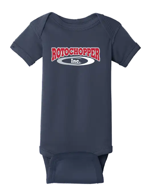 Rabbit Skins Navy Infant Short Sleeve Baby Rib Bodysuit w/Rotochopper Logo