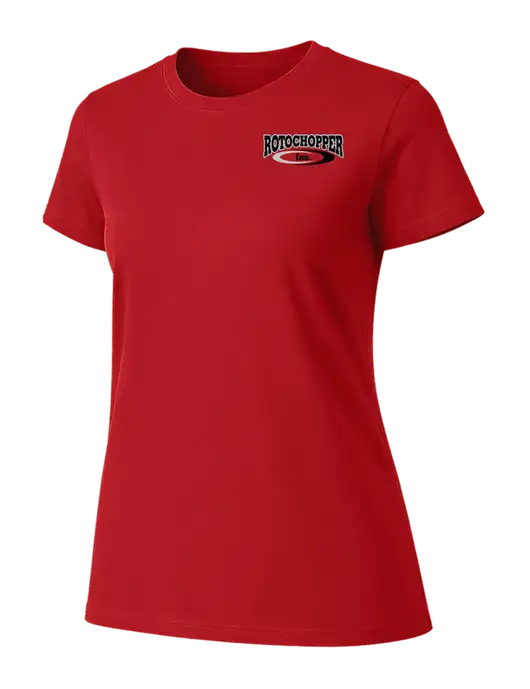 Womens Ring Spun Bright Red 4.5 oz T-Shirt w/Rotochopper Logo