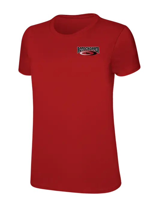Womens Ring Spun Bright Red 4.5 oz T-Shirt w/Rotochopper Logo