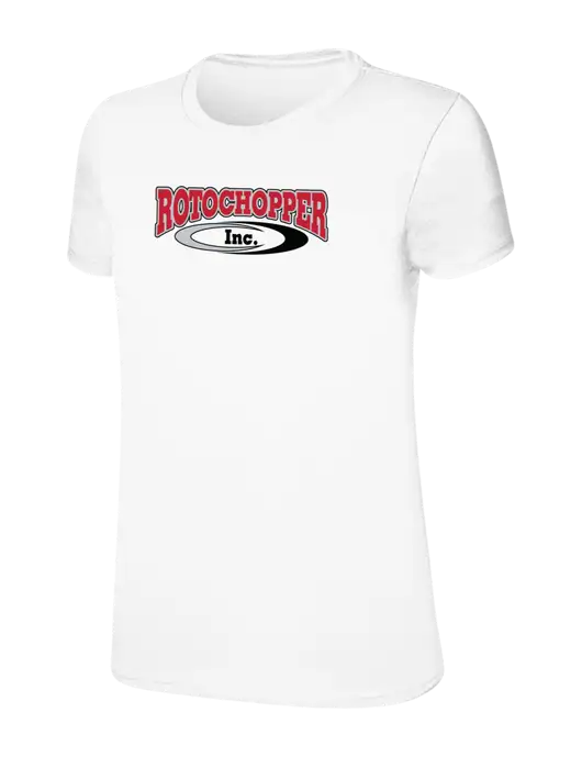Womens Ring Spun White 4.5 oz T-Shirt w/Rotochopper Logo