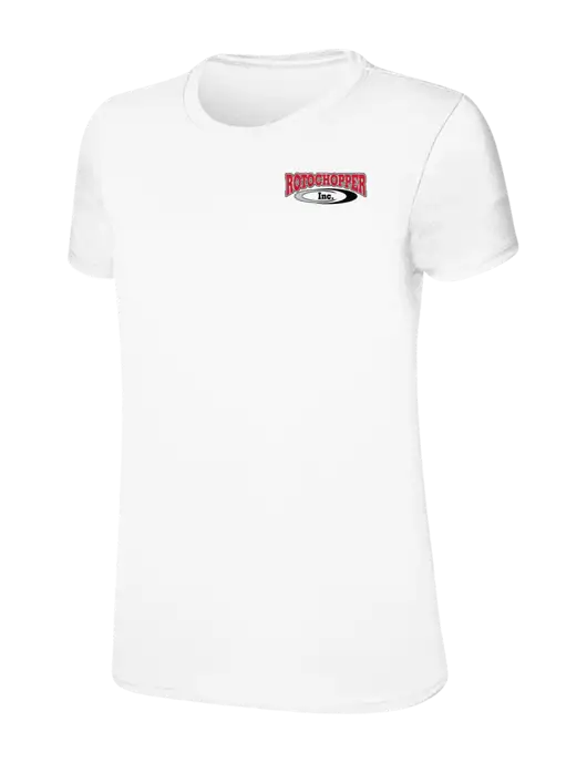 Womens Ring Spun White 4.5 oz T-Shirt w/Rotochopper Logo