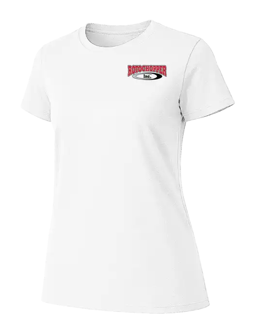 Womens Ring Spun White 4.5 oz T-Shirt w/Rotochopper Logo