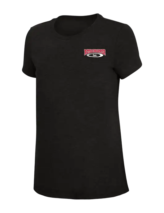 Womens Simply Soft Black 4.5oz Poly/Combed Ring Spun Cotton T-Shirt w/Rotochopper Logo
