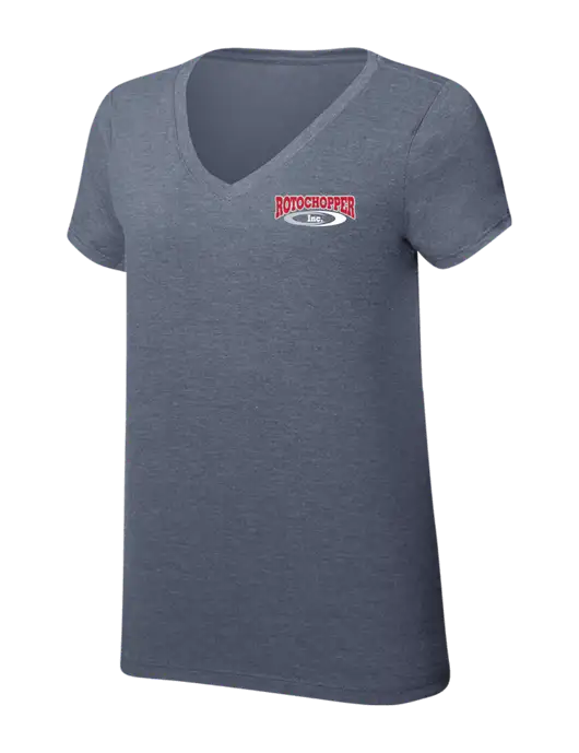 Womens Simply Soft V-Neck Navy Frost 4.5oz  Poly/Combed Ring Spun Cotton T-Shirt w/Rotochopper Logo