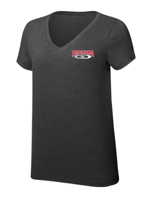 Womens Simply Soft V-Neck Black Frost 4.5oz  Poly/Combed Ring Spun Cotton T-Shirt w/Rotochopper Logo
