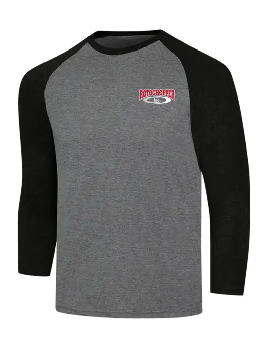 Simply Soft 3/4 Sleeve Black Frost/Grey Frost Ring Spun Cotton T-Shirt w/Rotochopper Logo