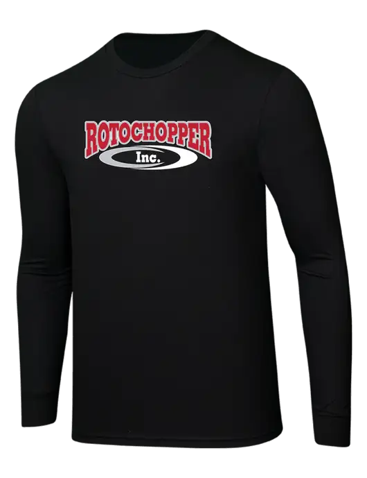 Simply Soft Long Sleeve Black 4.5 oz, Poly/Combed Ring Spun Cotton T-Shirt w/Rotochopper Logo