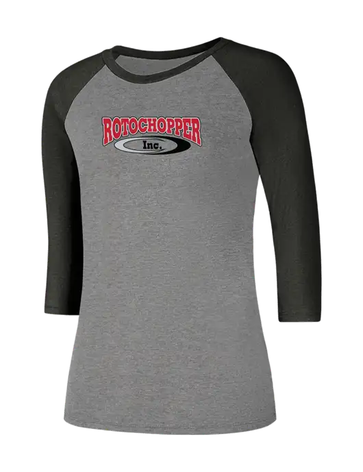 Womens Simply Soft 3/4 Sleeve Black Frost/Grey Frost Ring Spun Cotton T-Shirt w/Rotochopper Logo