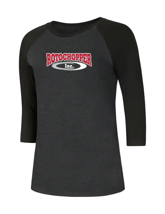 Womens Simply Soft 3/4 Sleeve Black/Black Frost Ring Spun Cotton T-Shirt w/Rotochopper Logo