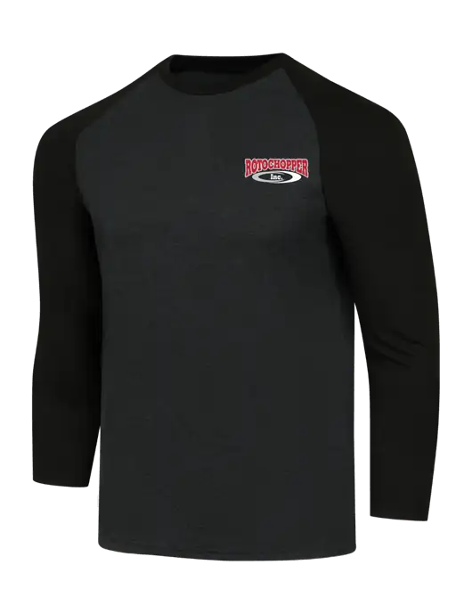 Simply Soft 3/4 Sleeve Black/Black Frost Ring Spun Cotton T-Shirt w/Rotochopper Logo