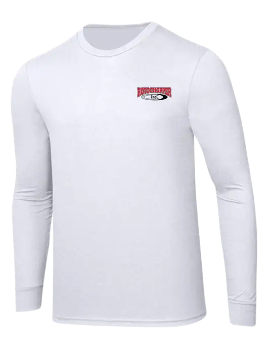 Simply Soft Long Sleeve White 4.5 oz, Poly/Combed Ring Spun Cotton T-Shirt w/Rotochopper Logo