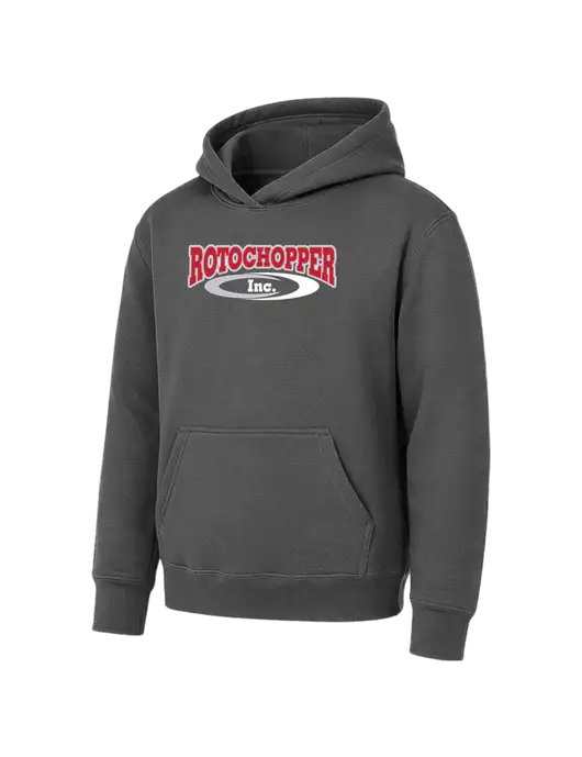 Youth Charcoal 7.8 oz Pullover Hooded Sweatshirt w/Rotochopper Logo