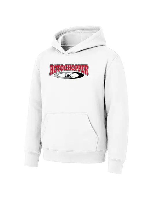 Youth White 7.8 oz Pullover Hooded Sweatshirt w/Rotochopper Logo