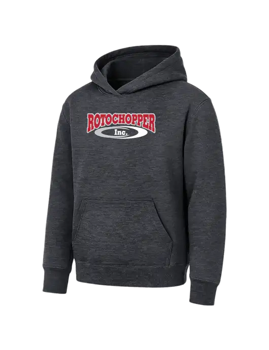 Youth Dark Heather Grey 7.8 oz Pullover Hooded Sweatshirt w/Rotochopper Logo