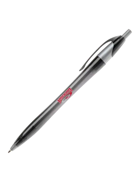 Novella Translucent Black/Silver Jewel Pen - Blue Ink w/Rotochopper Logo