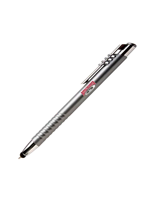 Schirhart Grey Stylus Pen - Blue Ink w/Rotochopper Logo