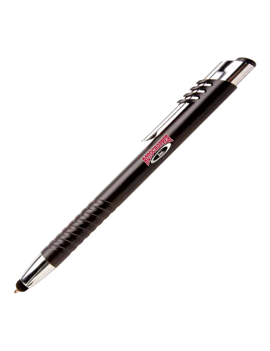 Schirhart Black Stylus Pen - Blue Ink w/Rotochopper Logo