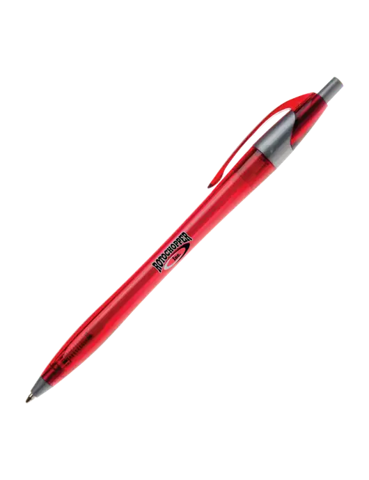 Novella Translucent Red/Silver Jewel Pen - Blue Ink w/Rotochopper Logo
