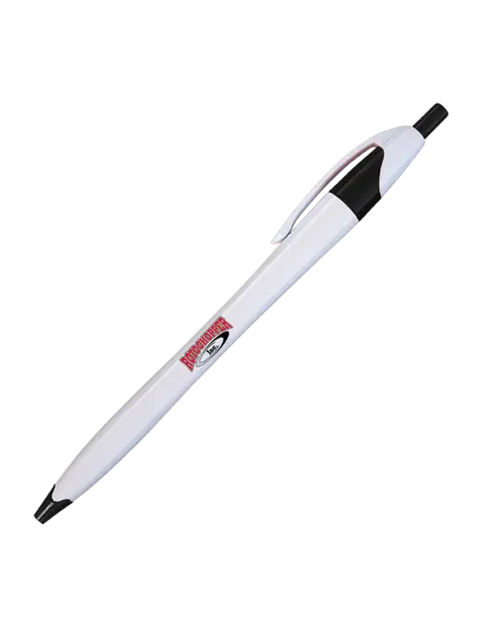Novella White/Black Classic Pen - Blue Ink w/Rotochopper Logo