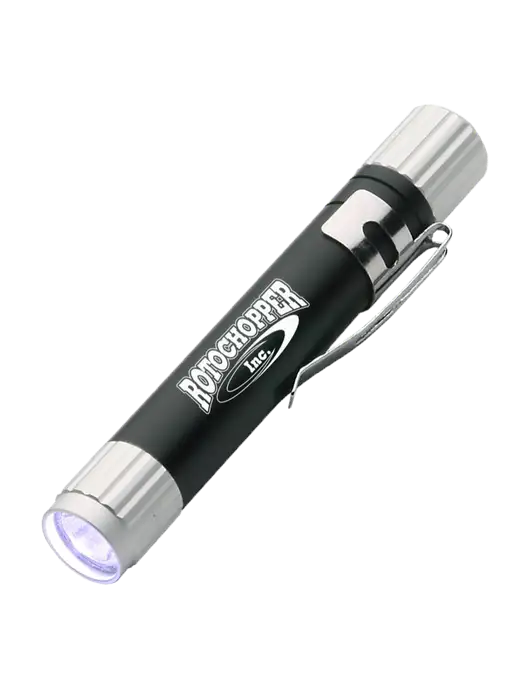 Black Aluminum LED Penlight w/Rotochopper Logo