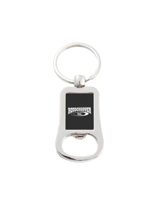 Silver & Black Bottle Opener Keychain w/Rotochopper Logo