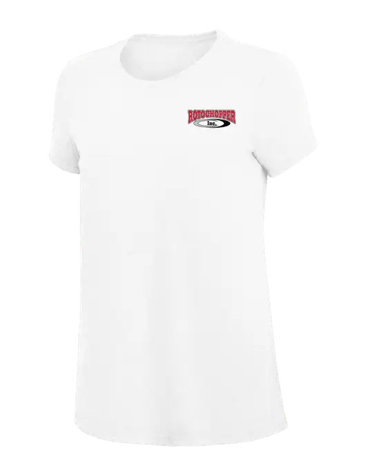 Womens Simply Soft White 4.5oz Poly/Combed Ring Spun Cotton T-Shirt
 w/Rotochopper Logo