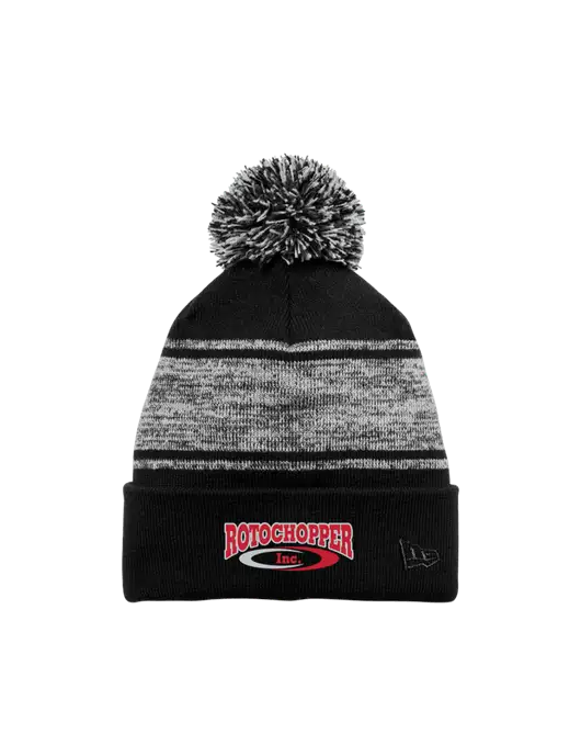 New Era Black/Charcoal Knit Chilled Pom Beanie w/Rotochopper Logo