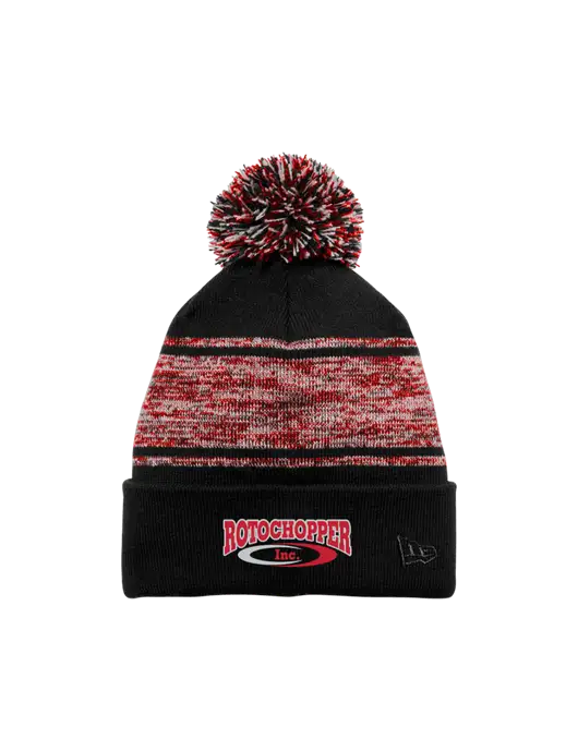 New Era Black/Red Knit Chilled Pom Beanie w/Rotochopper Logo