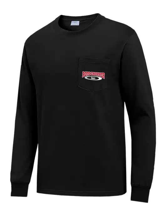 Black Long Sleeve Heavyweight 6.1 oz Pocket T-Shirt w/Rotochopper Logo
