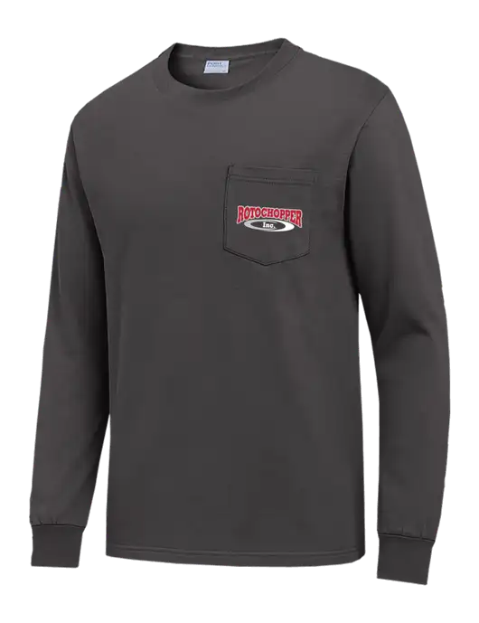 Charcoal Long Sleeve Heavyweight 6.1 oz Pocket T-Shirt w/Rotochopper Logo