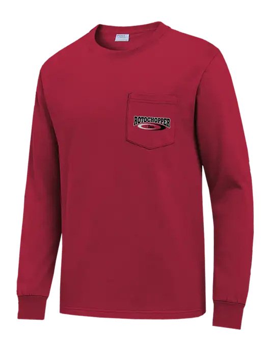 Red Long Sleeve Heavyweight 6.1 oz Pocket T-Shirt w/Rotochopper Logo