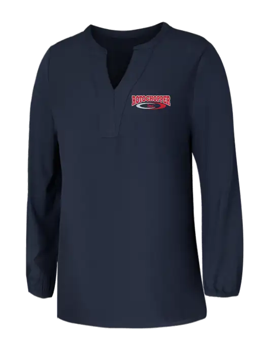 Mercer+Mettle Womens Navy Stretch Crepe 3/4 Sleeve Blouse w/Rotochopper Logo