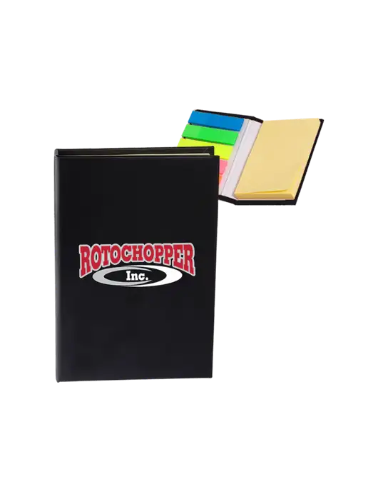 Black Micro Sticky Note Pad, 2 x 3.25 w/Rotochopper Logo