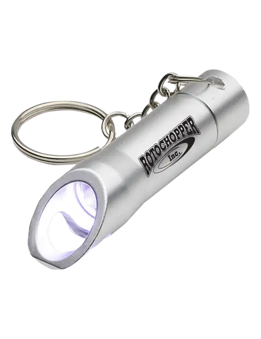 Silver Pocket LED Flashlight with Bottle Opener & Keychain w/Rotochopper Logo