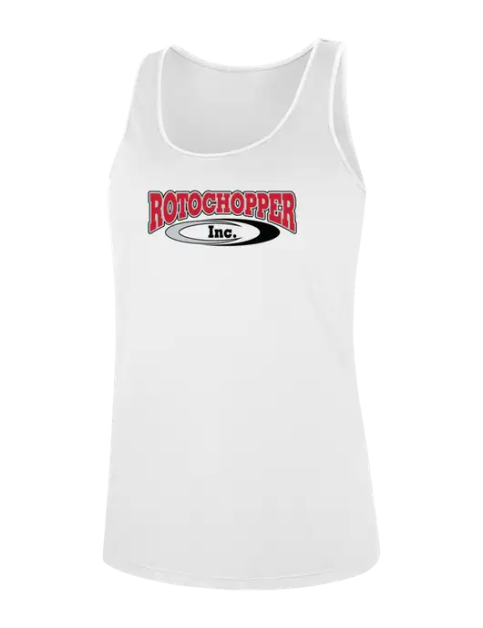 Womens White Perfect Tri Racerback Tank w/Rotochopper Logo