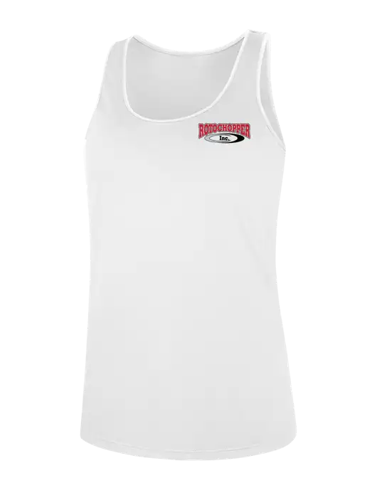 Womens White Perfect Tri Racerback Tank w/Rotochopper Logo