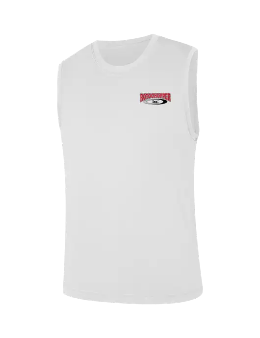 Sleeveless White PosiCharge Competitor Tee w/Rotochopper Logo