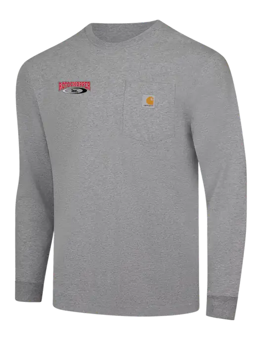 Carhartt Light Grey Heather Workwear Pocket Long Sleeve T-Shirt w/Rotochopper Logo