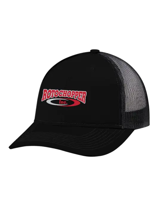 Snapback Ponytail Trucker Cap Black w/Black Mesh w/Rotochopper Logo