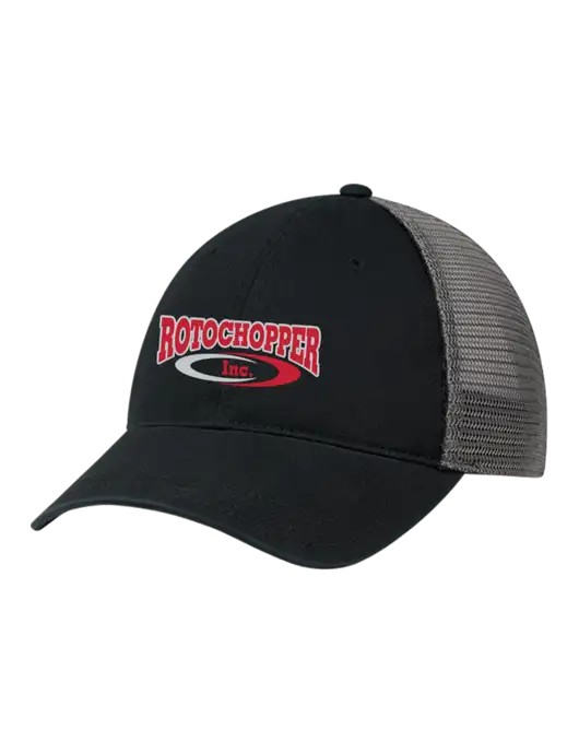Richardson 111 Garment Washed Trucker Cap Black w/Charcoal Mesh w/Rotochopper Logo
