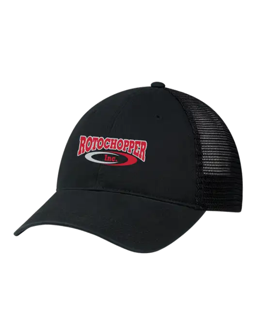 Richardson 111 Garment Washed Trucker Cap Black w/Black Mesh w/Rotochopper Logo