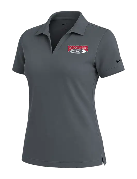 NIKE Dark Grey Womens Dri-Fit Micro Pique Polo w/Rotochopper Logo