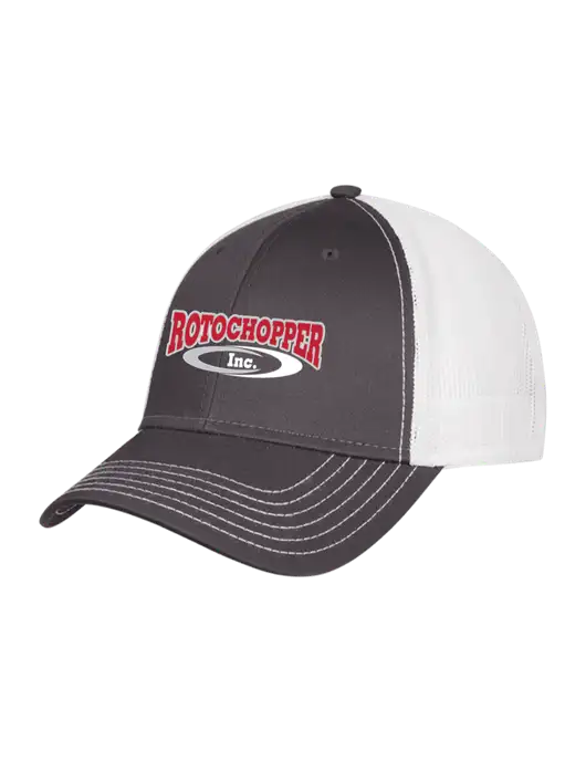 Dark Grey/White Mesh Trucker Cap Snap Back w/Rotochopper Logo