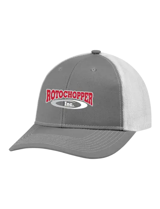 Snapback Ponytail Trucker Cap Light Medium Heather Grey w/White Mesh w/Rotochopper Logo