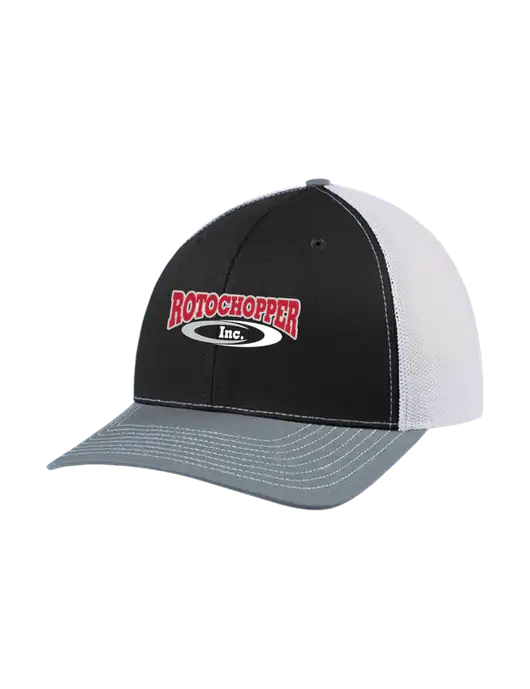Richardson Adjustable Snapback Original 112 Trucker Cap Black/Light Heather Grey/White Mesh w/Rotochopper Logo