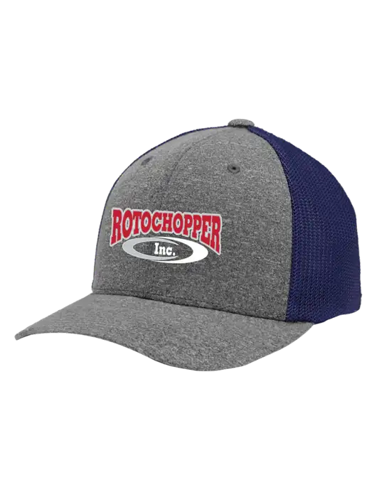 Flexfit Navy/Medium Grey Heather Melange Mesh Back Trucker Cap w/Rotochopper Logo